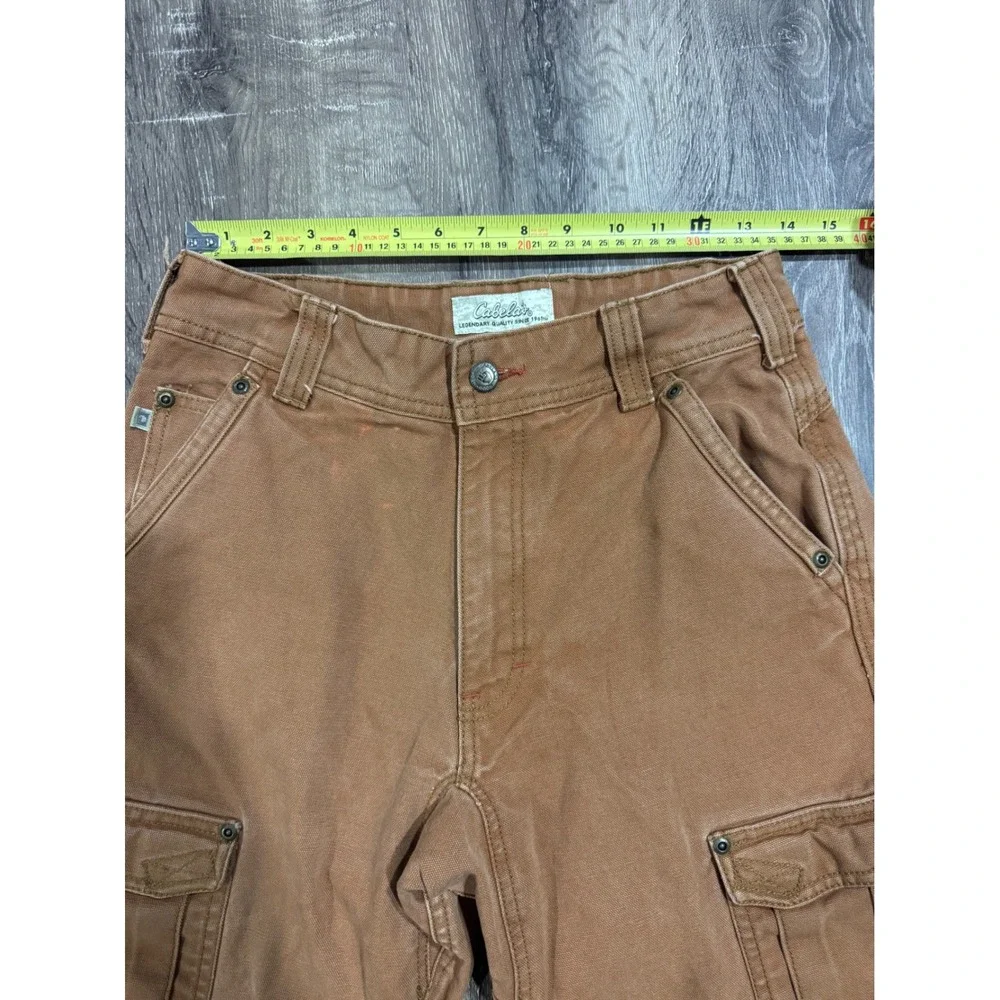 Cabelas Mens Brown Duck Canvas Cargo Work Pants Double Knee 31x29 M25PT081